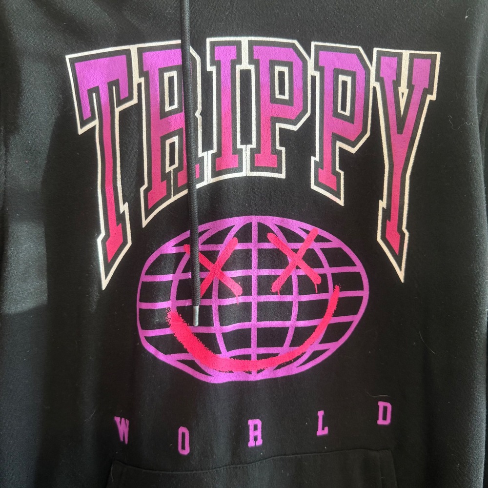 Brooklyn Cloth Womens Trippy World Graphic Sleeve Hoodie Black Pink Medium - Picture 4 of 7